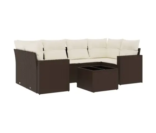 7-Daļīgs Dārza Dīvānu Komplekts, Matrači, Brūna Pe Rotangpalma Vidaxl