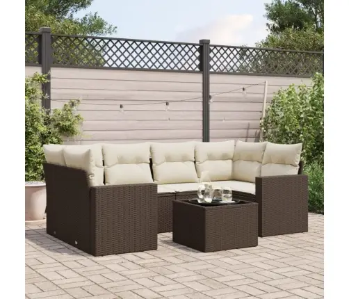 7-Daļīgs Dārza Dīvānu Komplekts, Matrači, Brūna Pe Rotangpalma Vidaxl