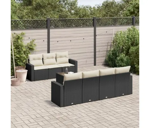 Sofos Komplektas Su Pagalvėlėmis, 8 Dalių, Juodas, Poliratanas