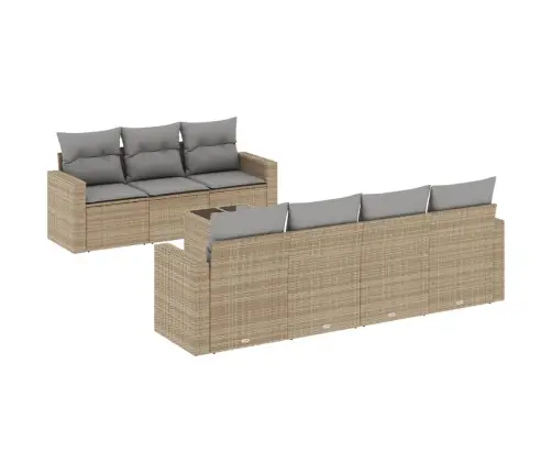 8-Daļīgs Dārza Dīvāna Komplekts, Matrači, Bēša Pe Rotangpalma Vidaxl