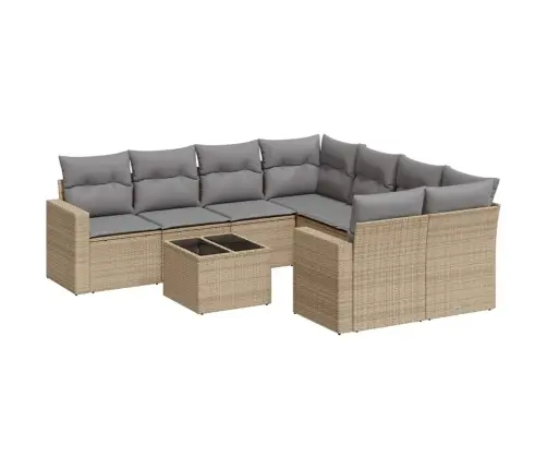 9-Daļīgs Dārza Dīvānu Komplekts, Matrači, Bēša Pe Rotangpalma Vidaxl