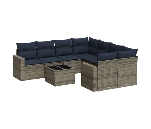 9-Daļīgs Dārza Dīvāna Komplekts Ar Matračiem Pelēka Rotangpalma Vidaxl