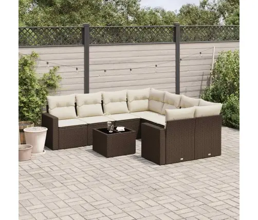 9-Daļīgs Dārza Dīvāna Komplekts, Matrači, Brūna Pe Rotangpalma Vidaxl