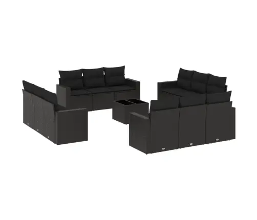 Sofos Komplektas Su Pagalvėlėmis, 13 Dalių, Juodas, Poliratanas