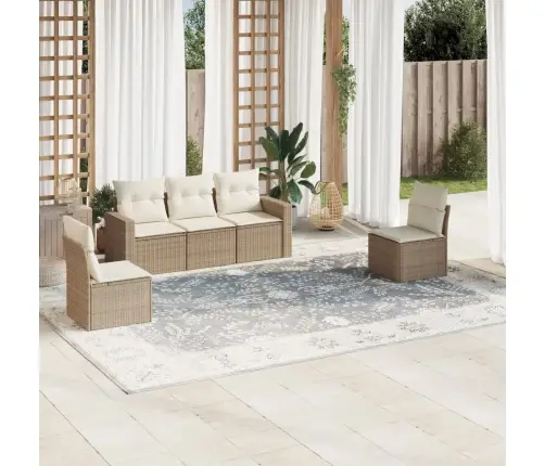 Sofos Komplektas Su Pagalvėlėmis, 5 Dalių, Smėlio, Poliratanas