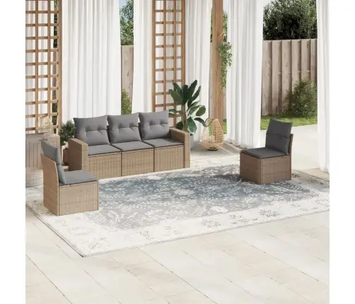 5-Daļīgs Dārza Dīvāna Komplekts, Matrači, Bēša Pe Rotangpalma Vidaxl