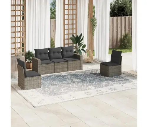 5-Daļīgs Dārza Dīvāna Komplekts Ar Matračiem, Pelēks Pe Pinums Vidaxl