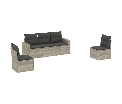 5-Daļīgs Dārza Dīvānu Komplekts,Matrači, Gaiši Pelēka Pe Pinums Vidaxl