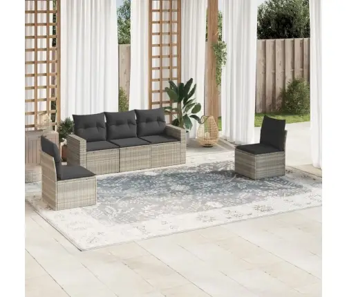 5-Daļīgs Dārza Dīvānu Komplekts,Matrači, Gaiši Pelēka Pe Pinums Vidaxl