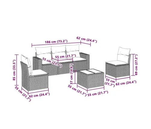 6-Daļīgs Dārza Dīvānu Komplekts,Matrači, Gaiši Pelēka Pe Pinums Vidaxl