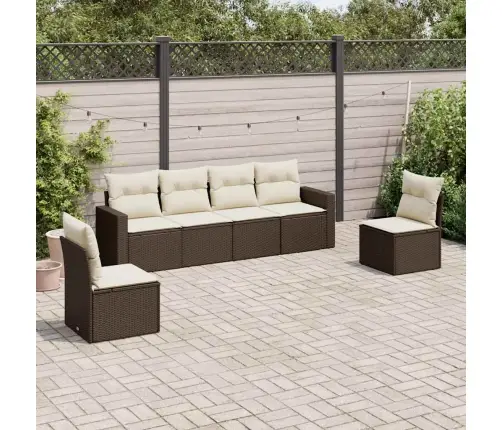 6-Daļīgs Dārza Dīvānu Komplekts, Matrači, Brūna Pe Rotangpalma Vidaxl