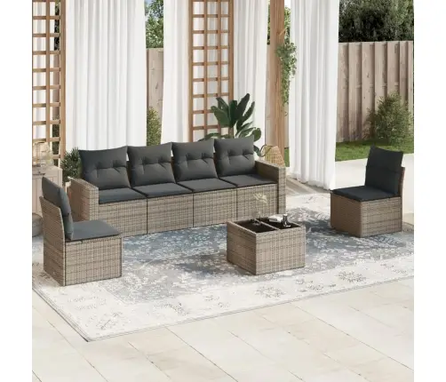 Sofos Komplektas Su Pagalvėlėmis, 7 Dalių, Pilkas, Poliratanas Sofos Komplektas Su Pagalvėlėmis, 7 Dalių, Pilkas, Poliratanas