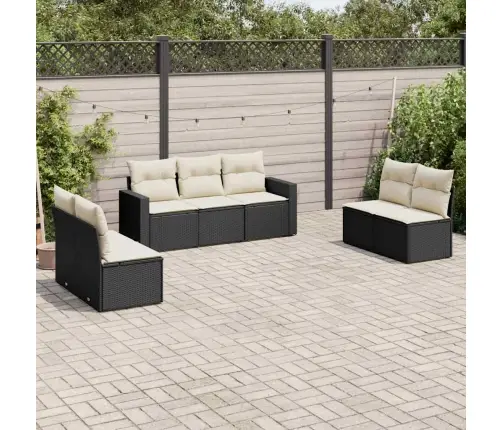 Sofos Komplektas Su Pagalvėlėmis, 7 Dalių, Juodas, Poliratanas