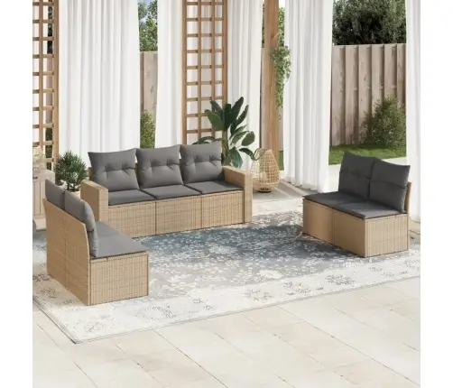 7-Daļīgs Dārza Dīvāna Komplekts, Matrači, Bēša Pe Rotangpalma Vidaxl