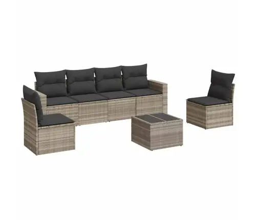 7-Daļīgs Dārza Dīvāna Komplekts,Matrači, Gaiši Pelēka Pe Pinums Vidaxl