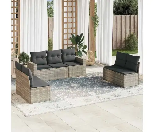 7-Daļīgs Dārza Dīvāna Komplekts,Matrači, Gaiši Pelēka Pe Pinums Vidaxl