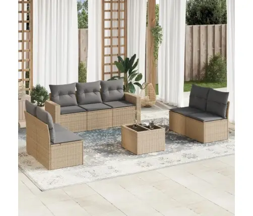 8-Daļīgs Dārza Dīvāna Komplekts, Matrači, Bēša Pe Rotangpalma Vidaxl