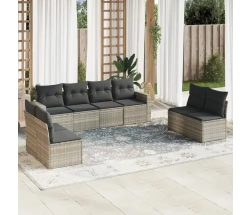 8-Daļīgs Dārza Dīvāna Komplekts,Matrači, Gaiši Pelēka Pe Pinums Vidaxl