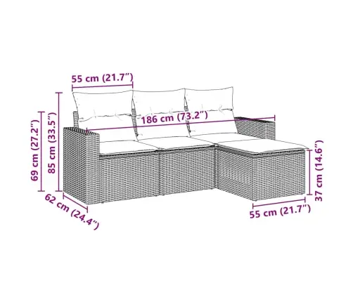 4-Daļīgs Dārza Dīvāna Komplekts Ar Matračiem, Pe Rotangpalma Vidaxl