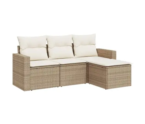 Sofos Komplektas Su Pagalvėlėmis, 4 Dalių, Smėlio, Poliratanas