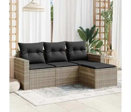 4-Daļīgs Dārza Dīvānu Komplekts,Matrači, Gaiši Pelēka Pe Pinums Vidaxl