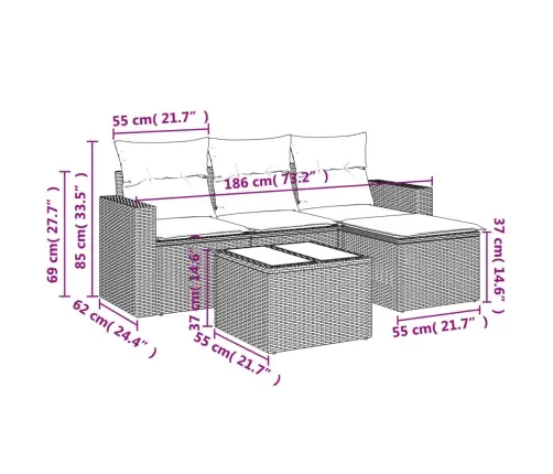 5-Daļīgs Dārza Dīvāna Komplekts Ar Matračiem, Pe Rotangpalma Vidaxl