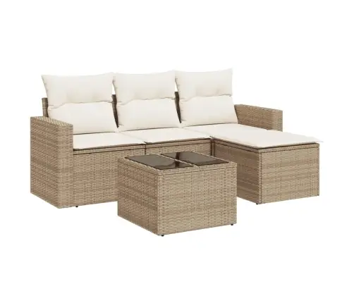 5-Daļīgs Dārza Dīvāna Komplekts, Matrači, Bēša Pe Rotangpalma Vidaxl