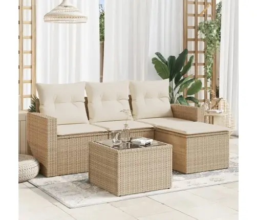 5-Daļīgs Dārza Dīvāna Komplekts, Matrači, Bēša Pe Rotangpalma Vidaxl