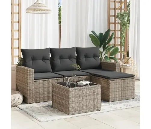 5-Osaline Aiamööblikomplekt Istmepatjadega, Polürotang, Hall