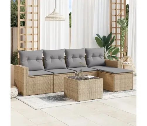 6-Daļīgs Dārza Dīvāna Komplekts, Matrači, Bēša Pe Rotangpalma Vidaxl