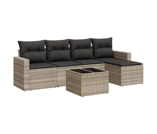 6-Daļīgs Dārza Dīvānu Komplekts,Matrači, Gaiši Pelēka Pe Pinums Vidaxl