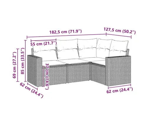 Sodo Komplektas Su Pagalvėlėmis, 4 Dalių, Juodas, Poliratanas