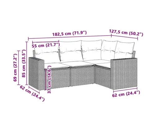 Sofos Komplektas Su Pagalvėlėmis, 4 Dalių, Pilkas, Poliratanas