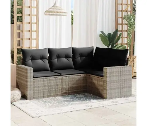 Sofos Komplektas Su Pagalvėlėmis, 4 Dalių, Pilkas, Poliratanas