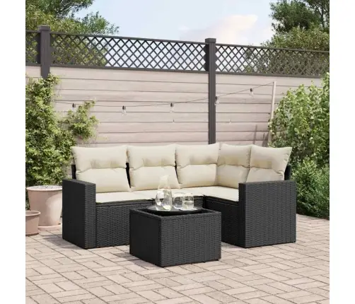 Sodo Komplektas Su Pagalvėlėmis, 5 Dalių, Juodas, Poliratanas Sodo Komplektas Su Pagalvėlėmis, 5 Dalių, Juodas, Poliratanas