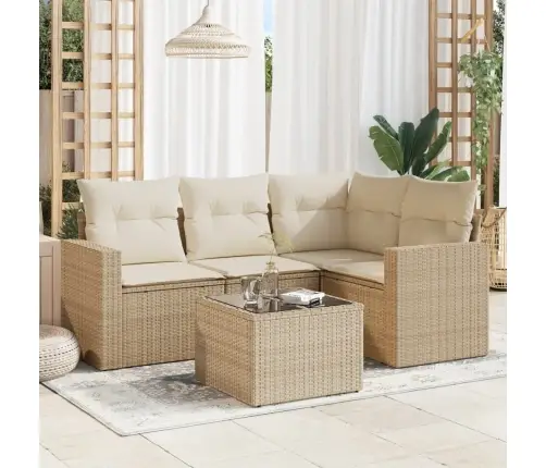 Sofos Komplektas Su Pagalvėlėmis, 5 Dalių, Smėlio, Poliratanas