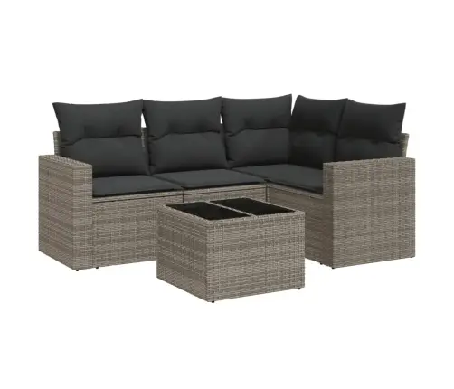 5-Daļīgs Dārza Dīvāna Komplekts Ar Matračiem, Pelēks Pe Pinums Vidaxl