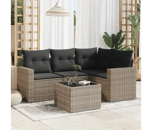 5-Daļīgs Dārza Dīvāna Komplekts Ar Matračiem, Pelēks Pe Pinums Vidaxl