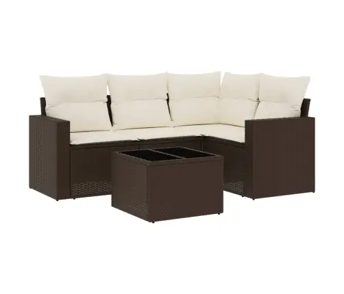 5-Daļīgs Dārza Dīvānu Komplekts, Matrači, Brūna Pe Rotangpalma Vidaxl