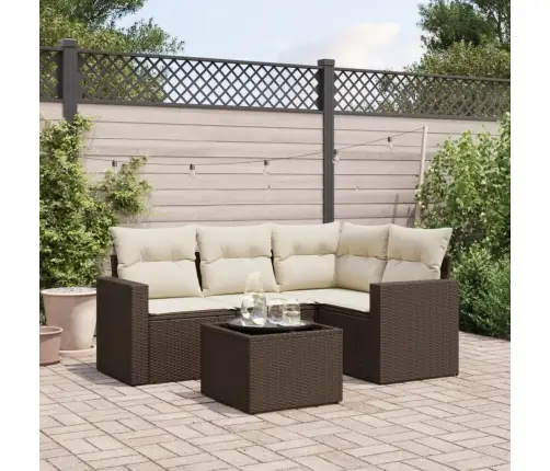 5-Daļīgs Dārza Dīvānu Komplekts, Matrači, Brūna Pe Rotangpalma Vidaxl