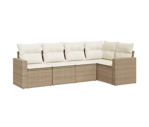 5-Daļīgs Dārza Dīvāna Komplekts, Matrači, Bēša Pe Rotangpalma Vidaxl