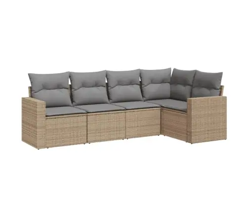 5-Daļīgs Dārza Dīvāna Komplekts, Matrači, Bēša Pe Rotangpalma Vidaxl