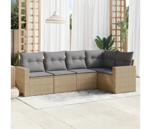 5-Daļīgs Dārza Dīvāna Komplekts, Matrači, Bēša Pe Rotangpalma Vidaxl