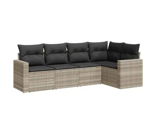 5-Daļīgs Dārza Dīvānu Komplekts,Matrači, Gaiši Pelēka Pe Pinums Vidaxl