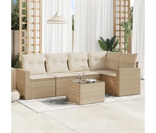 6-Daļīgs Dārza Dīvāna Komplekts, Matrači, Bēša Pe Rotangpalma Vidaxl