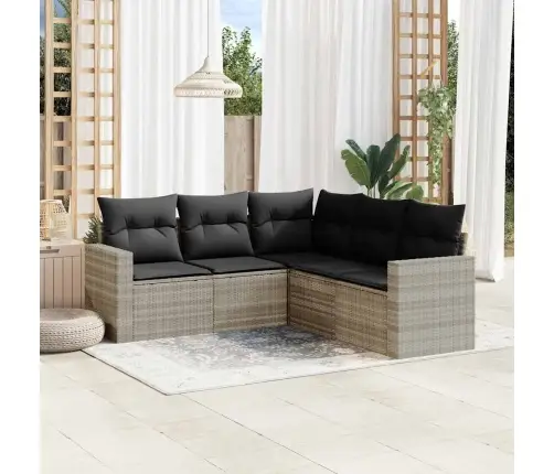 5-Daļīgs Dārza Dīvānu Komplekts,Matrači, Gaiši Pelēka Pe Pinums Vidaxl