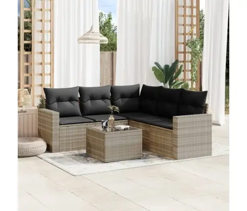 6-Daļīgs Dārza Dīvānu Komplekts,Matrači, Gaiši Pelēka Pe Pinums Vidaxl