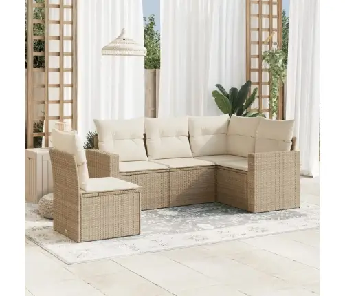 5-Daļīgs Dārza Dīvāna Komplekts, Matrači, Bēša Pe Rotangpalma Vidaxl