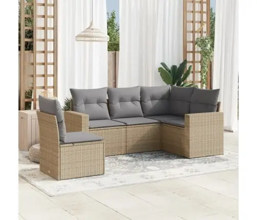 Sofos Komplektas Su Pagalvėlėmis, 5 Dalių, Smėlio, Poliratanas