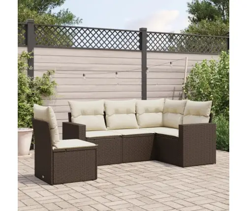 Sofos Komplektas Su Pagalvėlėmis, 5 Dalių, Rudas, Poliratanas